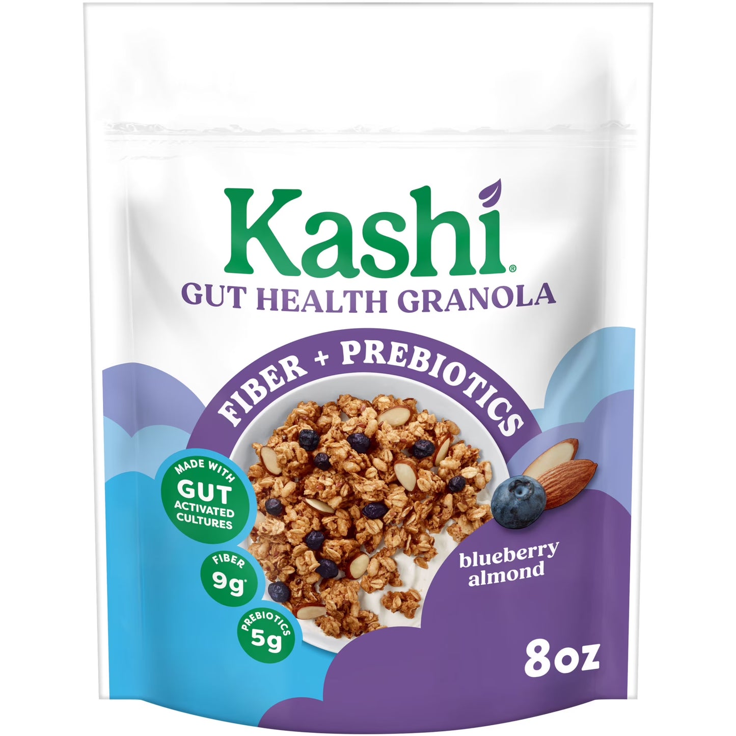 Kashi Gut Health Blueberry Almond Granola, Prebiotics and High Fiber Bag, 8 oz