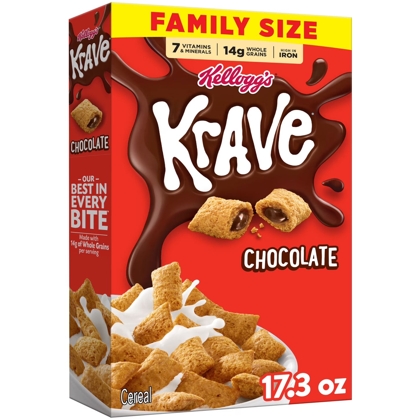 Kellogg's Krave Chocolate Breakfast Cereal Family Size Box, 17.3 oz