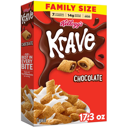 Kellogg's Krave Chocolate Breakfast Cereal Family Size Box, 17.3 oz