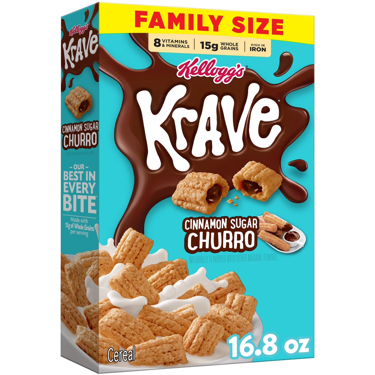 Kellogg's Krave Cinnamon Sugar Churro Breakfast Cereal Family Size Box, 16.8 oz