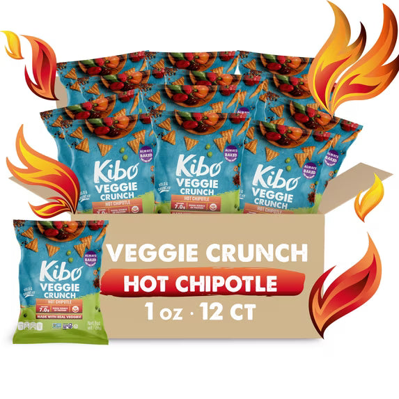 Kibo Healthy Snacks Veggie Chips High Protein, Plant Based, Vegan, Gluten Free, Non GMO, Kosher, Bold & Crunchy - Hot Chipotle - 1 oz, 12 Count