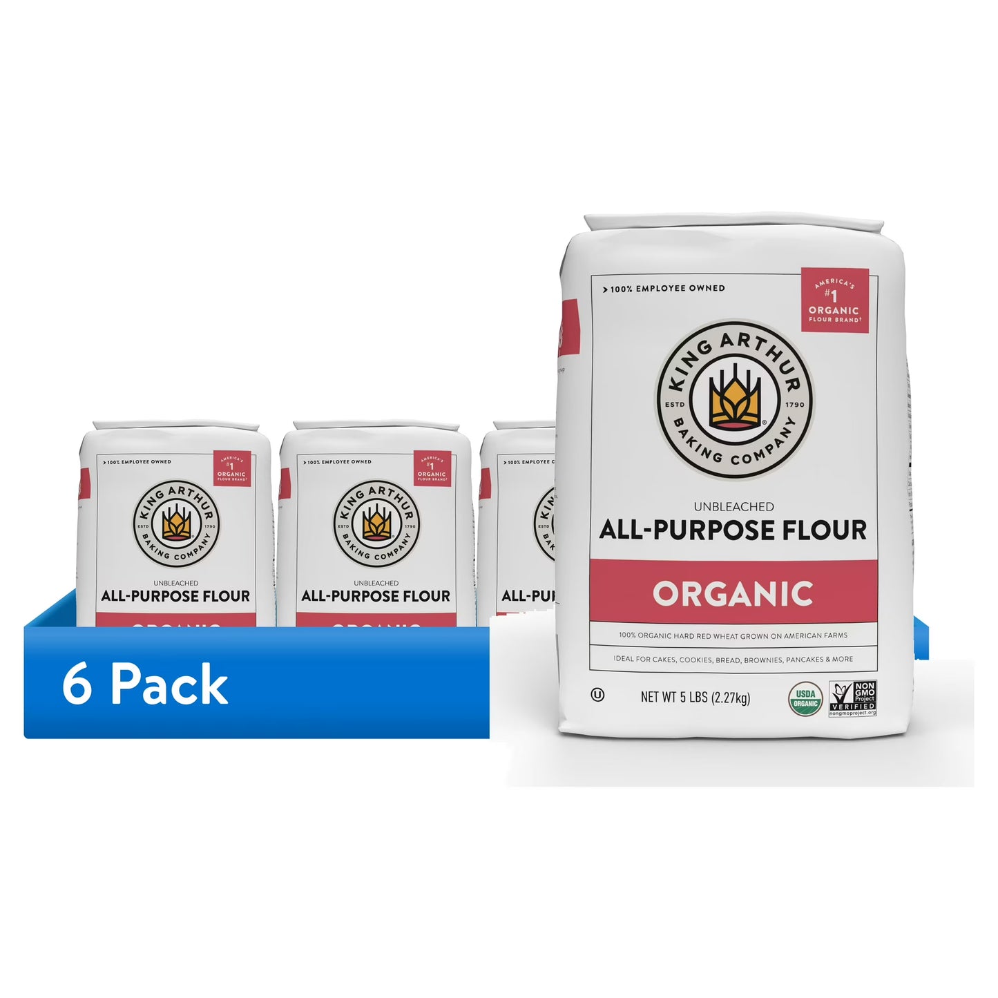 (6 pack) King Arthur Baking Company USDA Organic, Non-GMO Project Verified Unbleached All-Purpose Flour, 5 lb Bag
