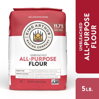 King Arthur Baking Company Non-GMO Project Verified, Certified Kosher Unbleached All Purpose Flour, 5 lb Bag