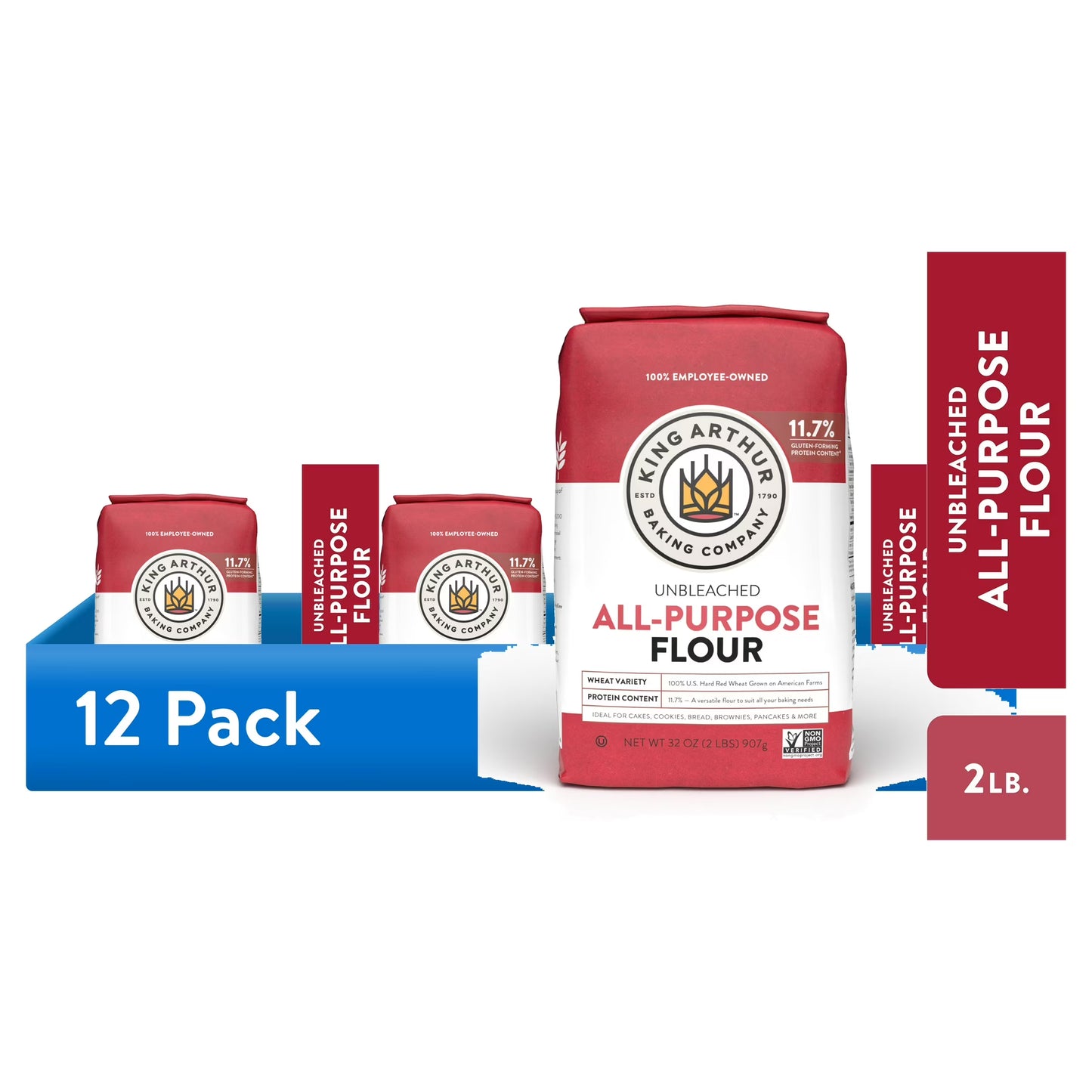 (12 pack) King Arthur, All Purpose Unbleached Flour, Non-GMO Project Verified, Certified Kosher, No Preservatives, 2 lbs