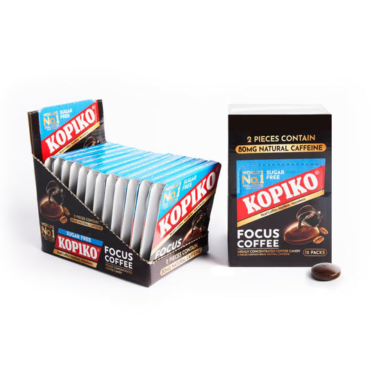 Kopiko Focus Coffee Candy – Sugar-Free, Caffeinated Hard Candy for Energy & Mental Focus – 12 Candy Pack