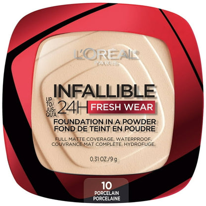 (2 pack) L'Oreal Paris Infallible Fresh Wear 24 Hr Powder Foundation Makeup, 020 Ivory, 1 fl oz