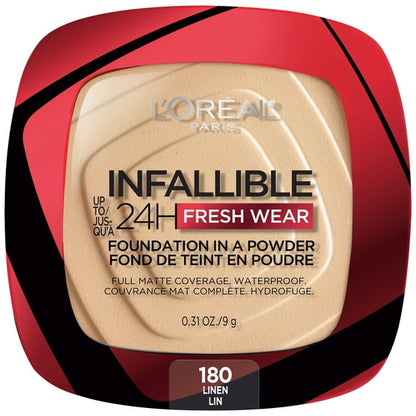 (2 pack) L'Oreal Paris Infallible Fresh Wear 24 Hr Powder Foundation Makeup, 220 Sand, 0.31 oz