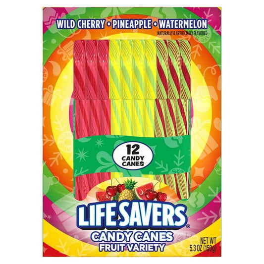 LIFE SAVERS Assorted Fruit Flavors Christmas Holiday Candy Canes Stocking Stuffers Individually Wrapped, 12 Count