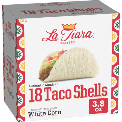 La Tiara Authentic Mexican White Corn Taco Shells, Meal Prep, 18 Count, 3.8 oz