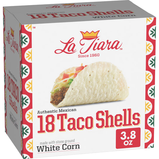 La Tiara Authentic Mexican White Corn Taco Shells, Meal Prep, 18 Count, 3.8 oz