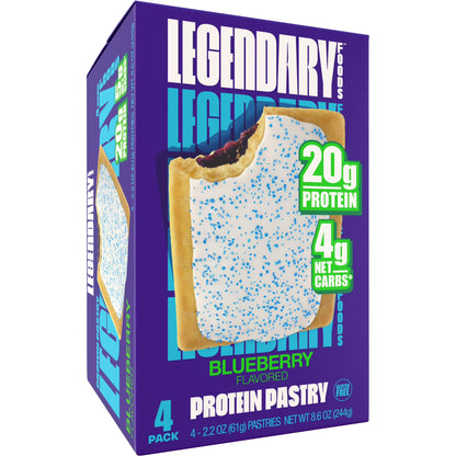 Legendary Foods Blueberry Protein Pastry, 20g Protein, 4 Pack, Keto Friendly, Gluten Free