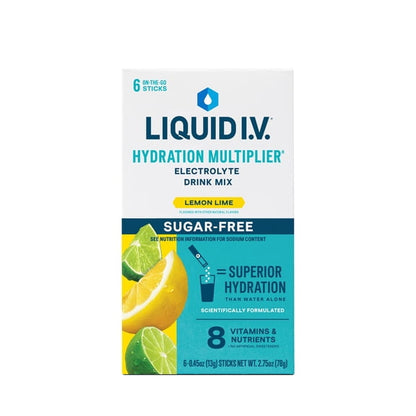 (4 pack) Liquid I.V. Lemon Lime Hydration Multiplier Sugar-Free Electrolyte Powder Drink Mix, 6 Count Packets
