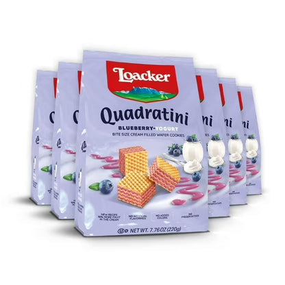 Loacker Quadratini Blueberry-Yogurt, Cream-Filled Bite-Size Wafer Cookies, 7.76 oz, Pack of 6