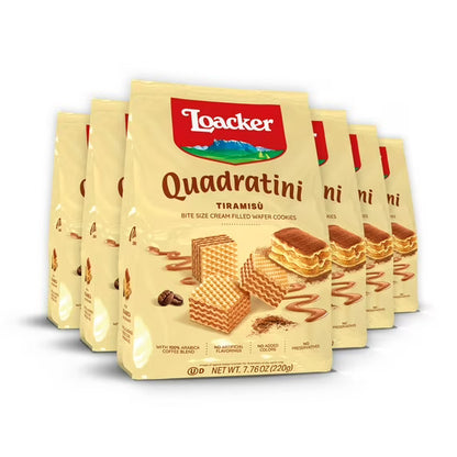 Loacker Quadratini Tiramisù, Cream-Filled Bite-Size Wafer Cookies, 7.76 oz, Pack of 6
