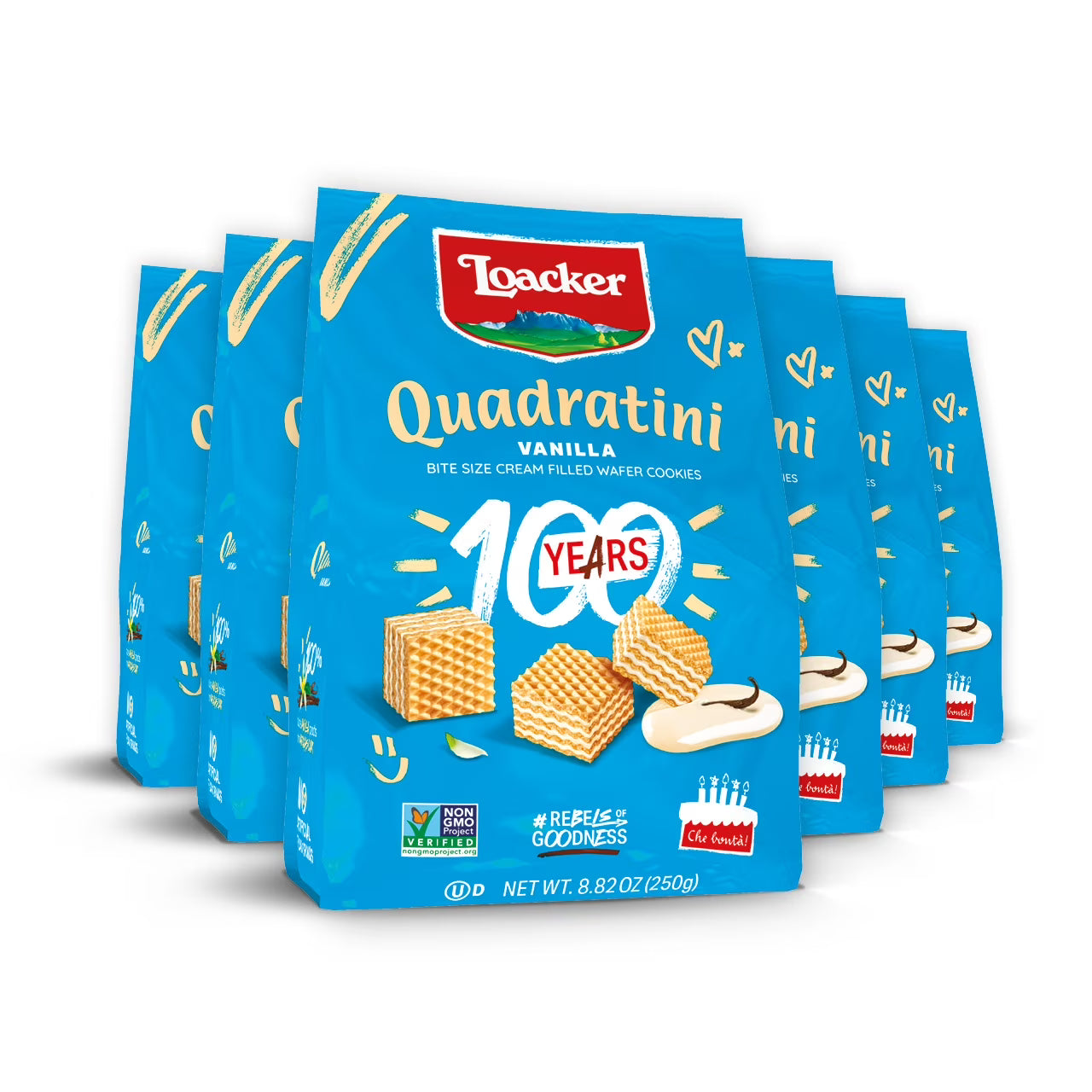 Loacker Quadratini Vanilla, Non-GMO Cream-Filled Cream-Filled Bite-Size Wafer Cookies, 8.82 oz, Pack of 6