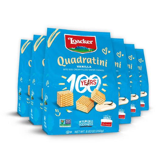Loacker Quadratini Vanilla, Non-GMO Cream-Filled Cream-Filled Bite-Size Wafer Cookies, 8.82 oz, Pack of 6