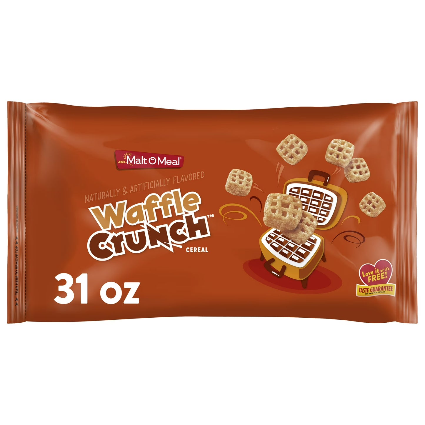 Malt-O-Meal Waffle Crunch Breakfast Cereal, Mini Waffle Shaped Pieces, 31 oz Bag