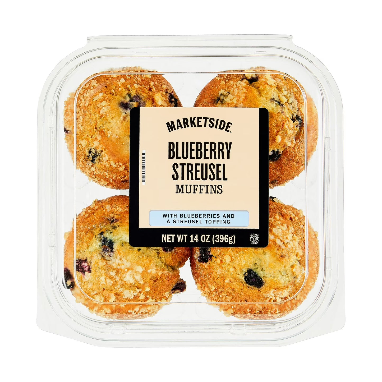 Marketside Baked Blueberry Muffins, 14 oz, 4 Count, Kosher Dairy