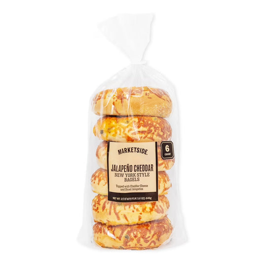 Marketside Fresh Jalapeno Cheddar Bagels, Wheat and Barley Flour, Shelf-Stable, 22.8 oz, 6 Count