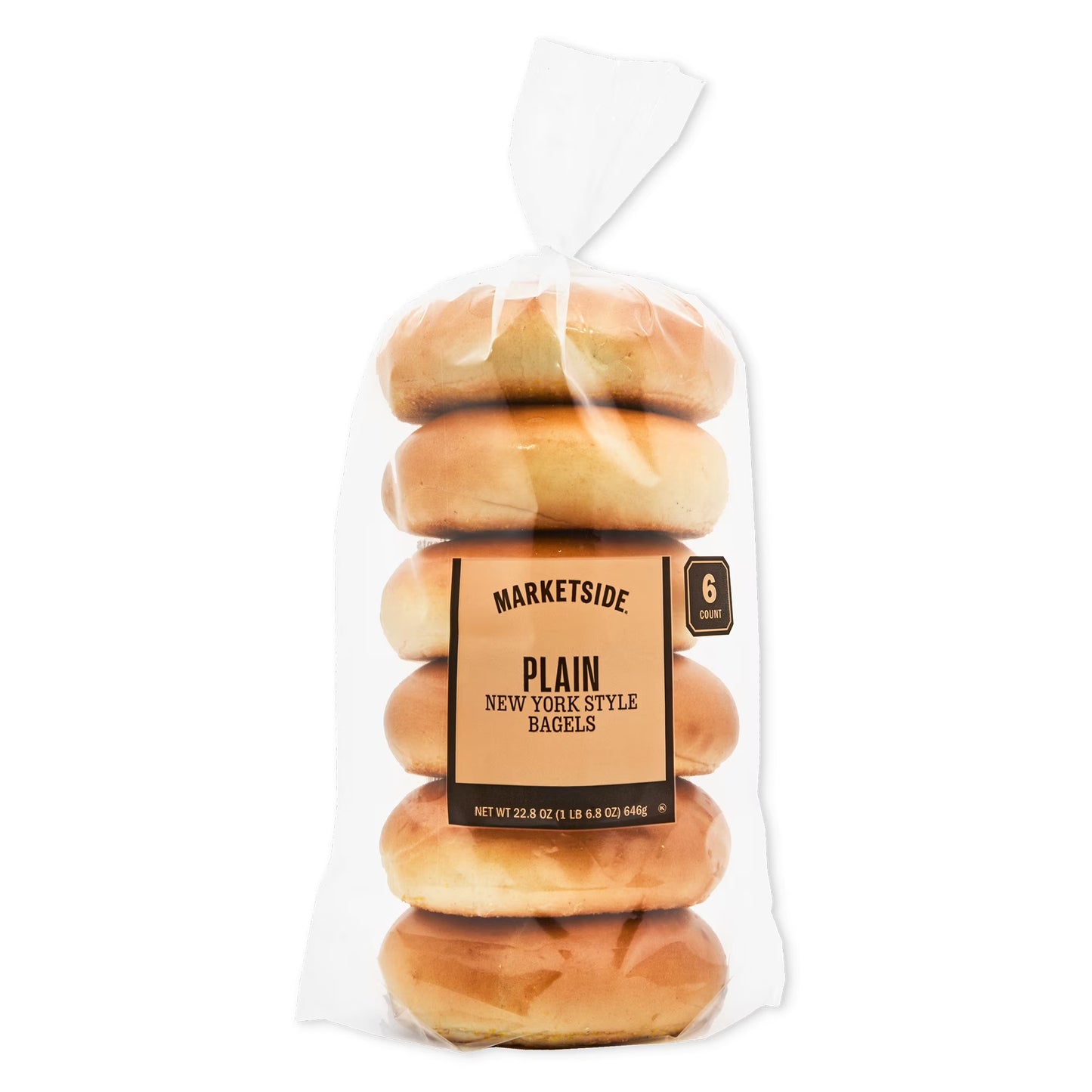 Marketside Fresh Soft Plain Bagels, Wheat and Barley Flour, Shelf-Stable, 22.8 oz, 6 Count