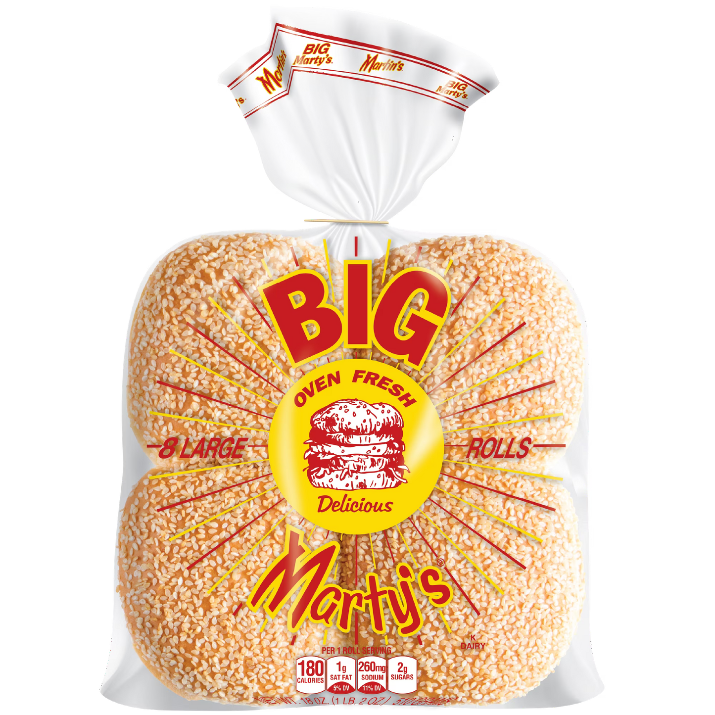 Martin's Big Marty's Rolls, 8 Count, Seeded 4 Inch Roll