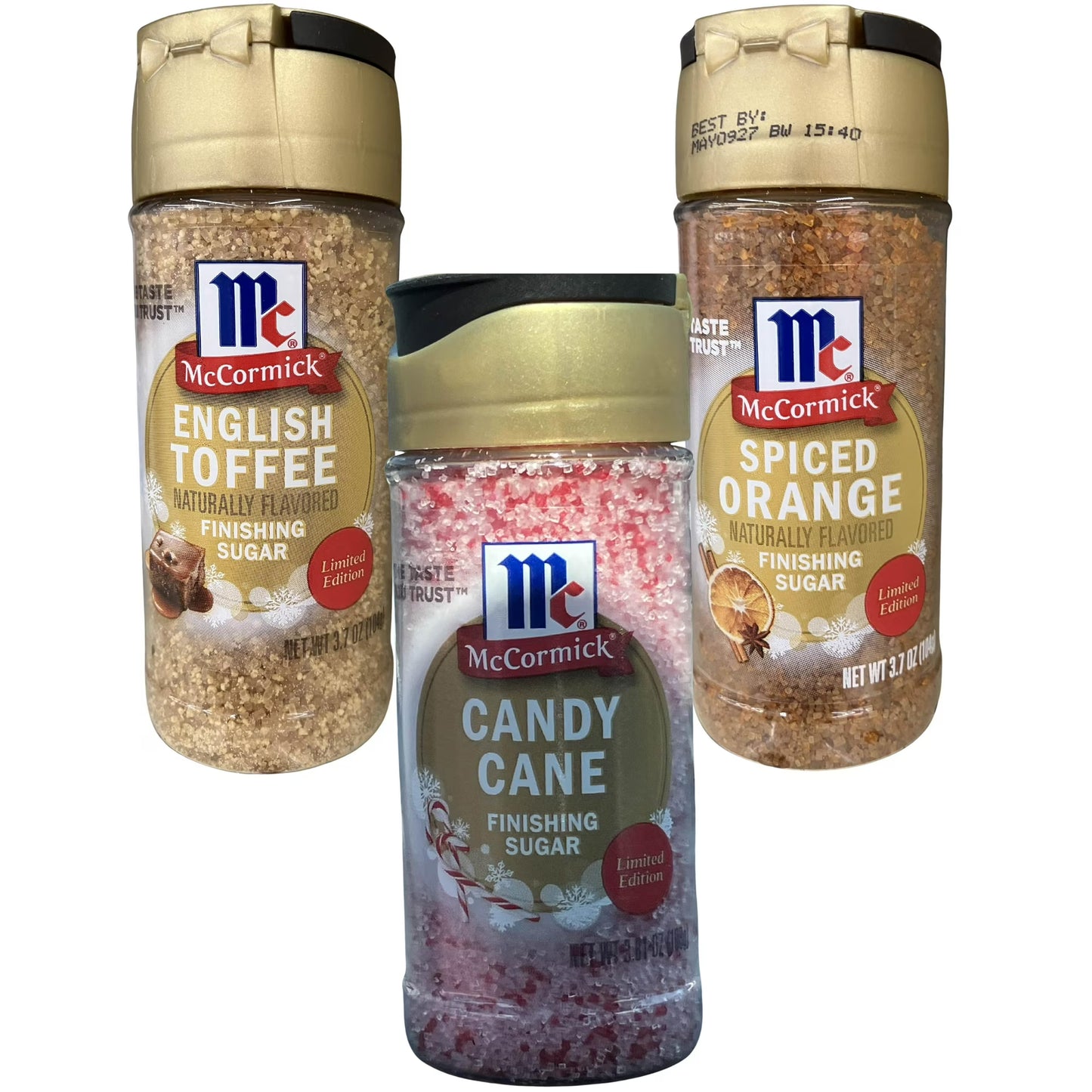 McCormick Finishing Sugar 3 Pack - English Toffee, Candy Cane, Spiced Orange