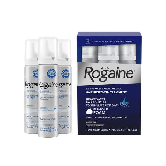 (3 pack) Men's Rogaine Minoxidil 5% Foam 3x 2.11 oz Bottles