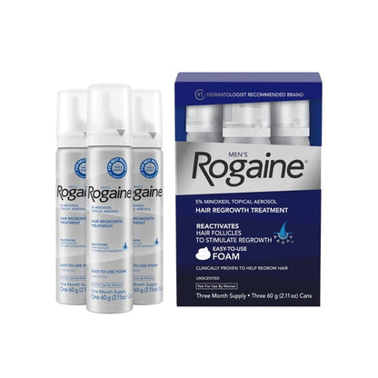 (3 pack) Men's Rogaine Minoxidil 5% Foam 3x 2.11 oz Bottles