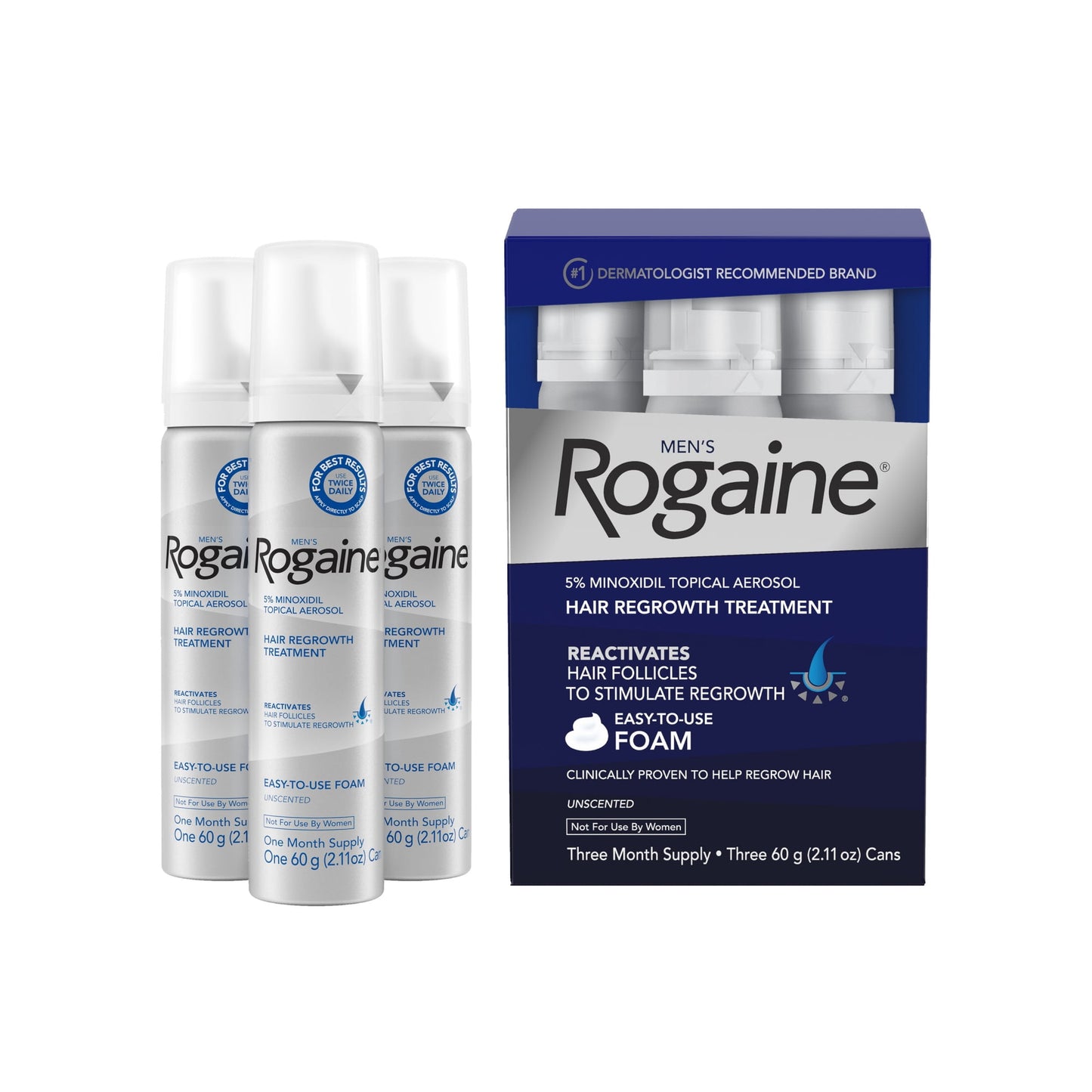 Men's Rogaine Minoxidil 5% Foam 3x 2.11 oz Bottles
