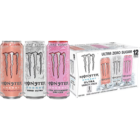 Monster Energy Ultra Variety Pack PKZSD, Sugar Free Energy Drink, 12 Pack - 16 fl oz