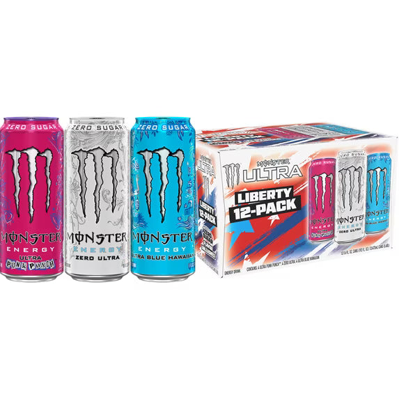 Monster Energy Ultra Variety Pack, Liberty, Sugar Free Energy Drink, 12 Pack 16 Fl Oz