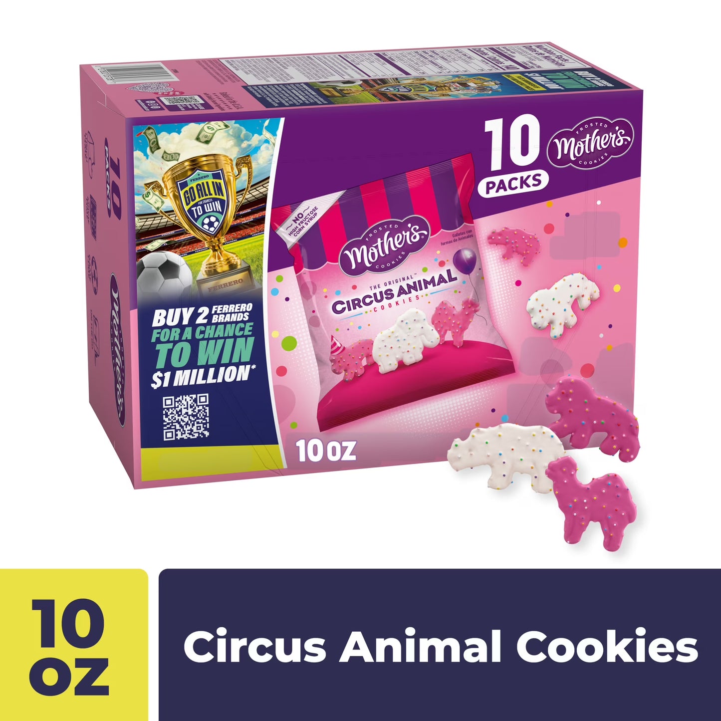 Mother’s Original Circus Animal, Frosted Animal Cookies with Rainbow Sprinkles, 10 packs, 1 oz Each