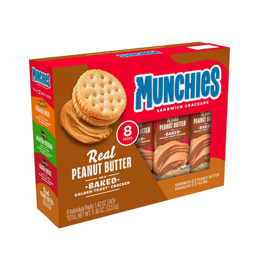(3 pack) Munchies Real Peanut Butter Baked Golden Toast Sandwich Crackers, 11.36 oz