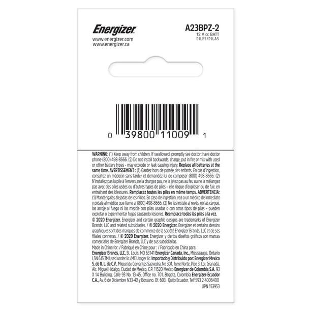 Energizer A23 Battery, 12 Volt - 2 Pack Great for Electronics Like A23 12 Volt Photo / Garage Door Opener / Electronic Keychain Eveready Energizer Battery 2 Pack