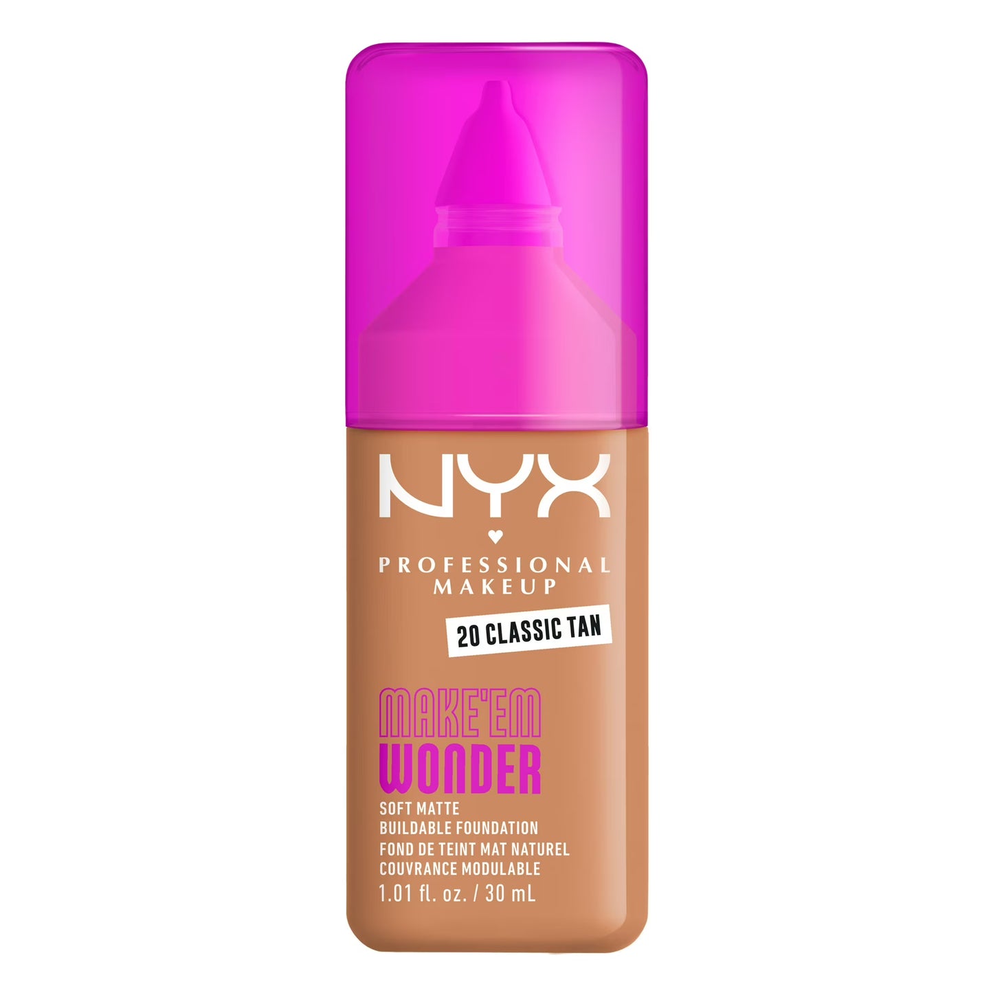 NYX Professional Makeup Make 'EM Wonder, 24H Soft Matte Foundation Makeup, CLASSIC TAN 20