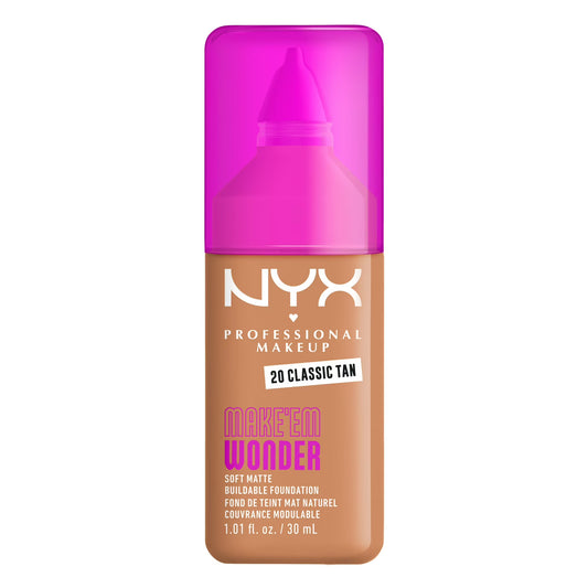 NYX Professional Makeup Make 'EM Wonder, 24H Soft Matte Foundation Makeup, CLASSIC TAN 20