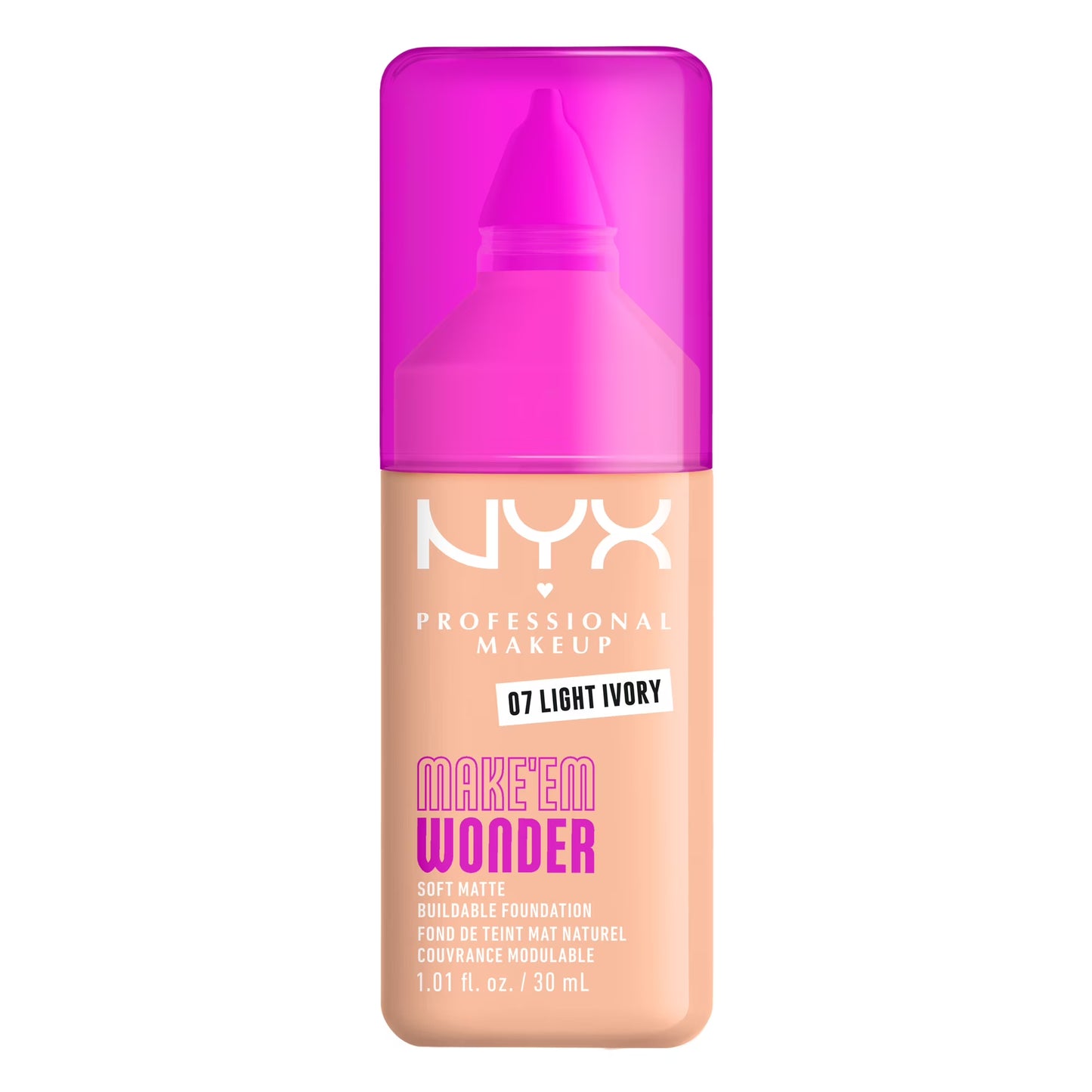 NYX Professional Makeup Make Me Wonder Make 'EM Wonder, 24H Soft Matte Foundation, LIGHT IVORY, 0.84 fl oz
