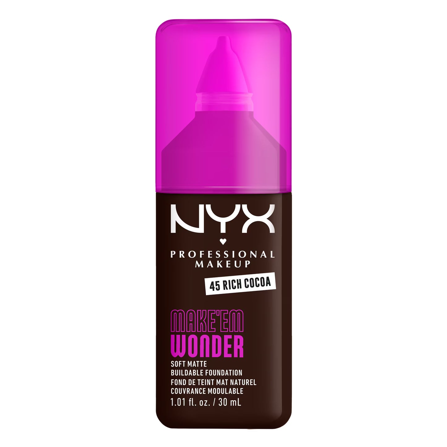 NYX Professional Makeup Make 'EM Wonder, 24H Soft Matte Foundation Makeup, RICH COCOA 45
