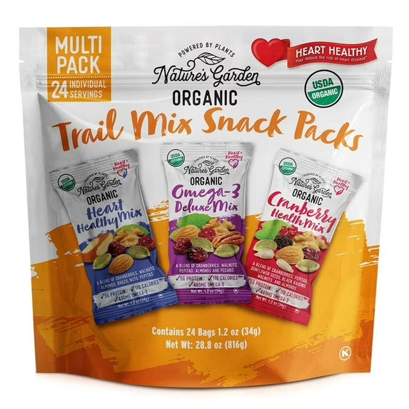 Nature's Garden Organic Trail Mix Snack Packs, Variety Pack, 1.2 oz, 24-count
