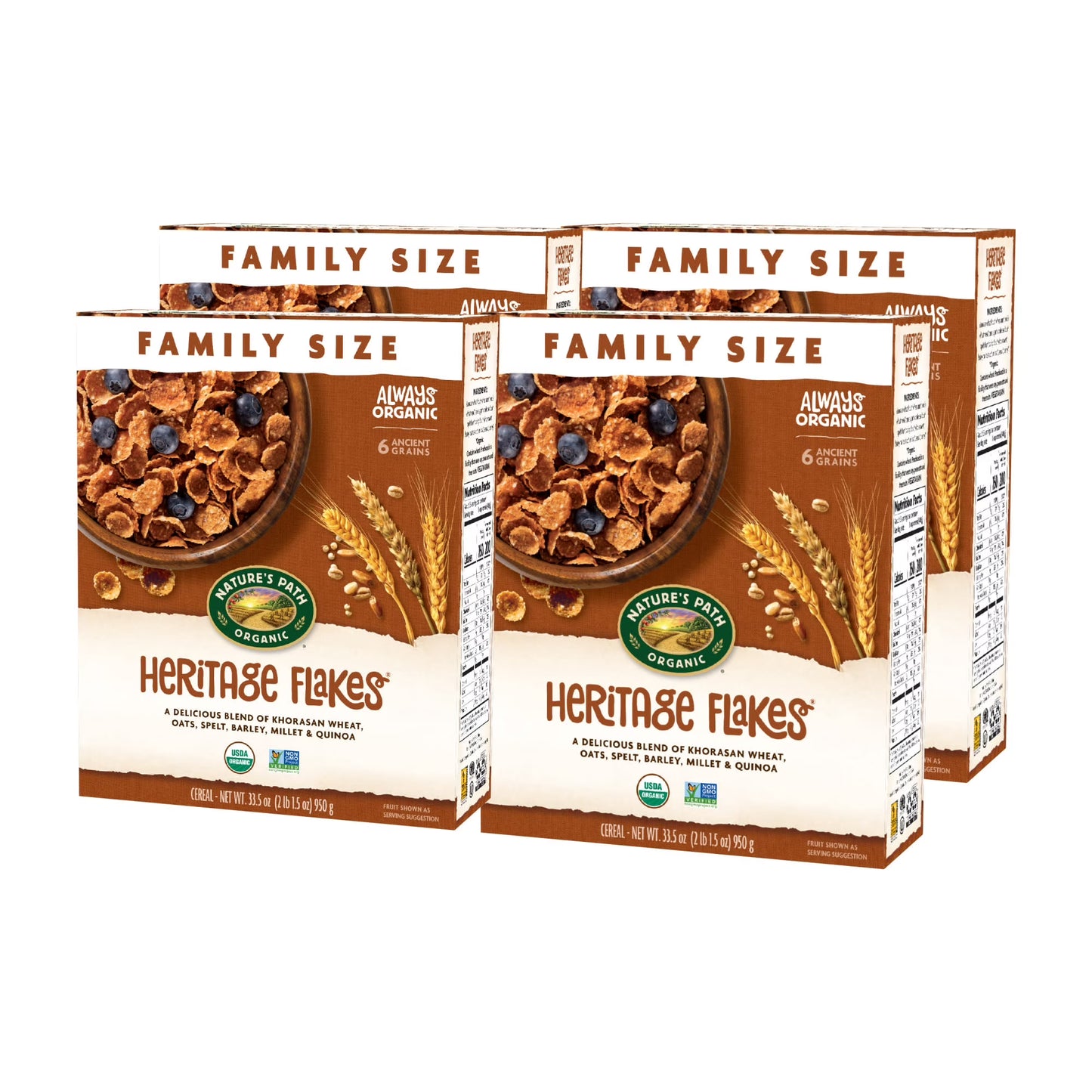 (4 pack) Nature's Path Organic Heritage Flakes Breakfast Cereal, 33.5oz Box (pack of 4)
