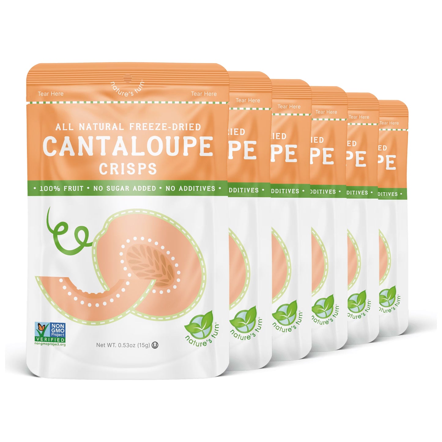 Nature’s Turn Freeze-Dried Cantaloupe Crisps, No Added Sugar, Healthy Natural Fruit Crisp Snack for School Lunches, 6 Pack (0.53 oz Each)