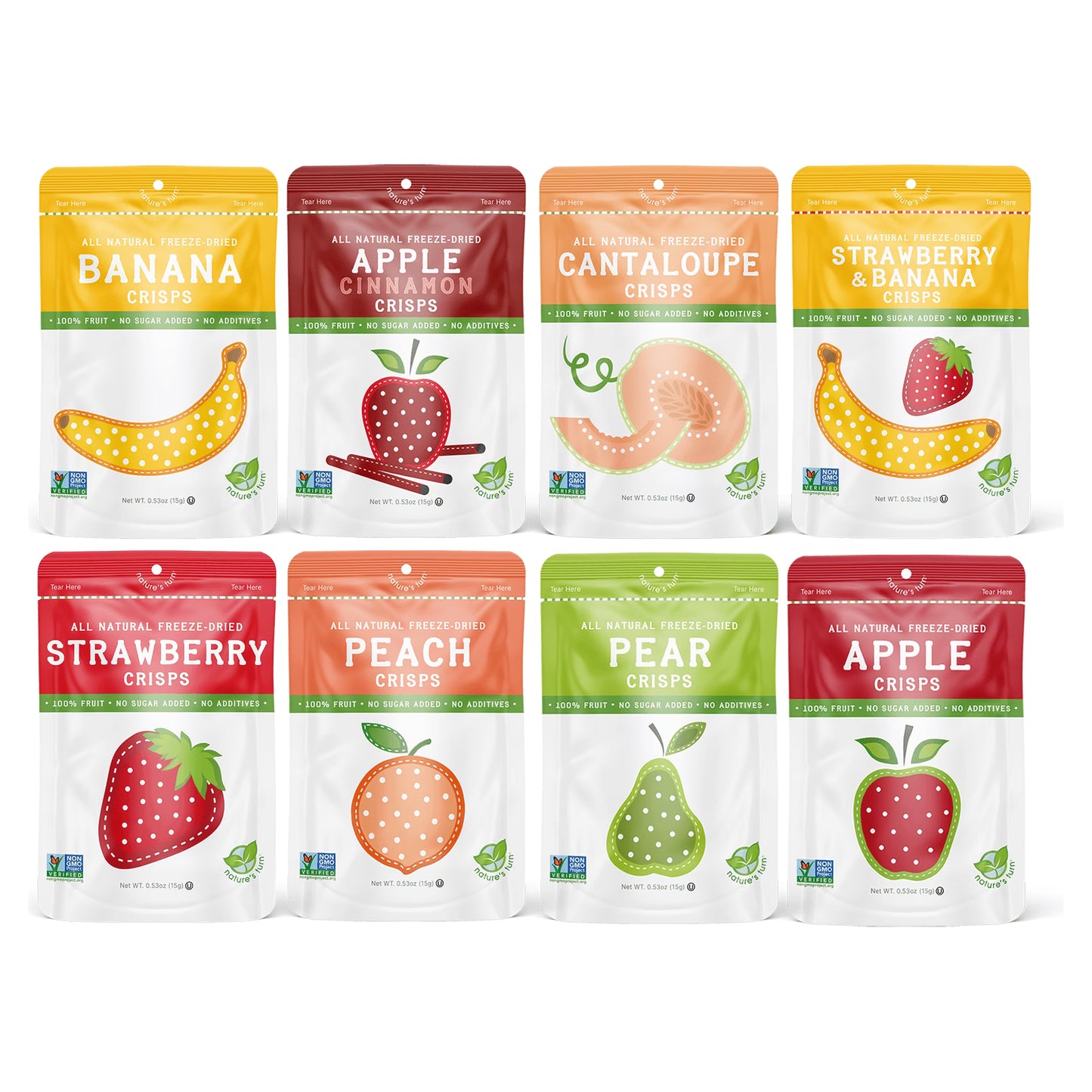 Nature's Turn Freeze-Dried Fruit Crisps Sampler Variety Pack, No Added Sugar, Healthy Natural Fruit Crisp Snack for School Lunch, 8 Pack (0.53 oz Each)