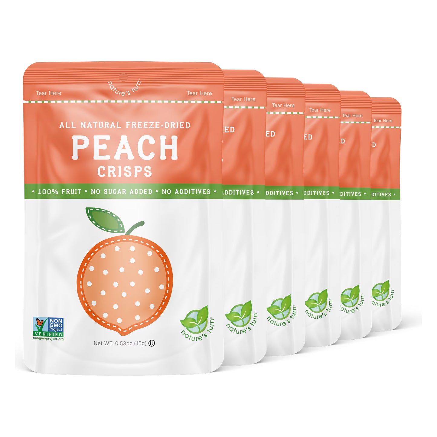 Nature’s Turn Freeze-Dried Peach Crisps, No Added Sugar, Healthy Natural Fruit Crisp Snack for School Lunches, 6 Pack (0.53 oz Each)
