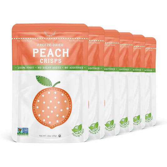 Nature's Turn Freeze-Dried Peach Crisps, No Added Sugar, Healthy Natural Fruit Crisp Snack for School Lunches, 6 Pack (1.2 oz Each)