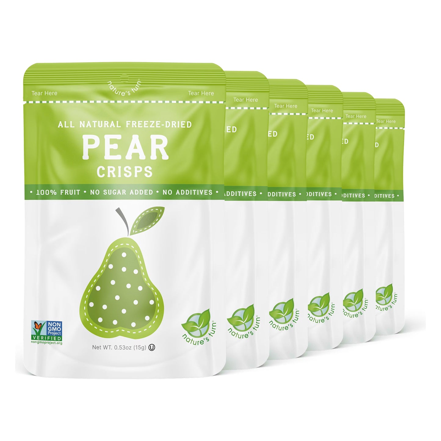 Nature’s Turn Freeze-Dried Pear Crisps, No Added Sugar, Healthy Natural Fruit Crisp Snack for School Lunches, 6 Pack (0.53 oz Each)