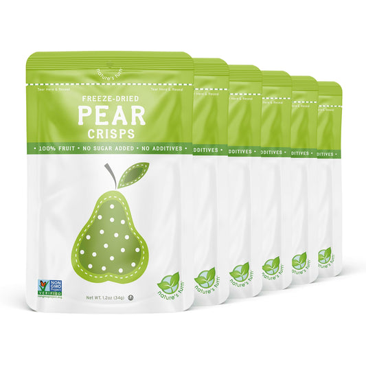 Nature’s Turn Freeze-Dried Pear Crisps, No Added Sugar, Healthy Natural Fruit Crisp Snack for School Lunches, 6 Pack (1.2 oz Each)