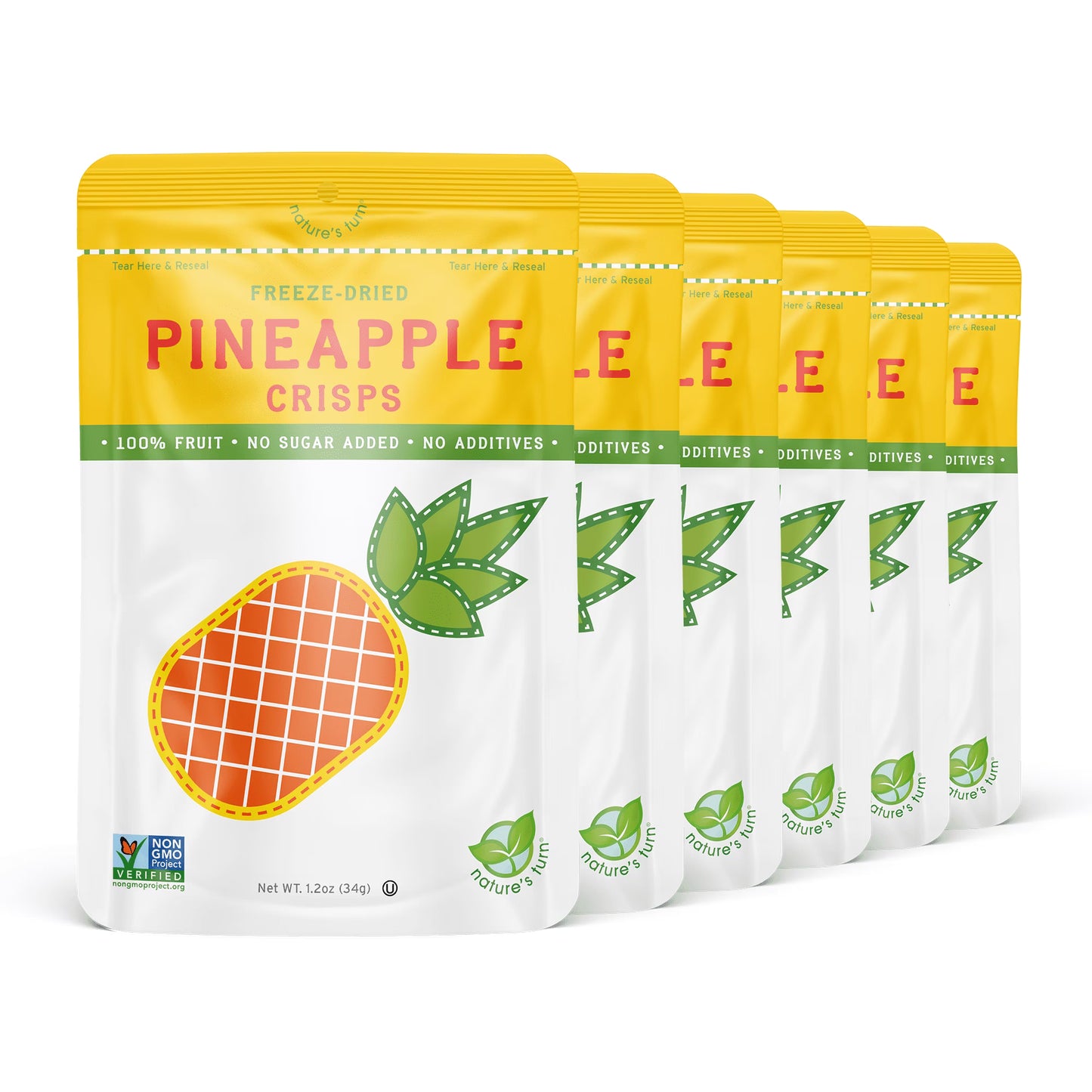 Nature’s Turn Freeze-Dried Pineapple Crisps, No Added Sugar, Healthy Natural Fruit Crisp Snack for School Lunches, 6 Pack (1.2 oz Each)