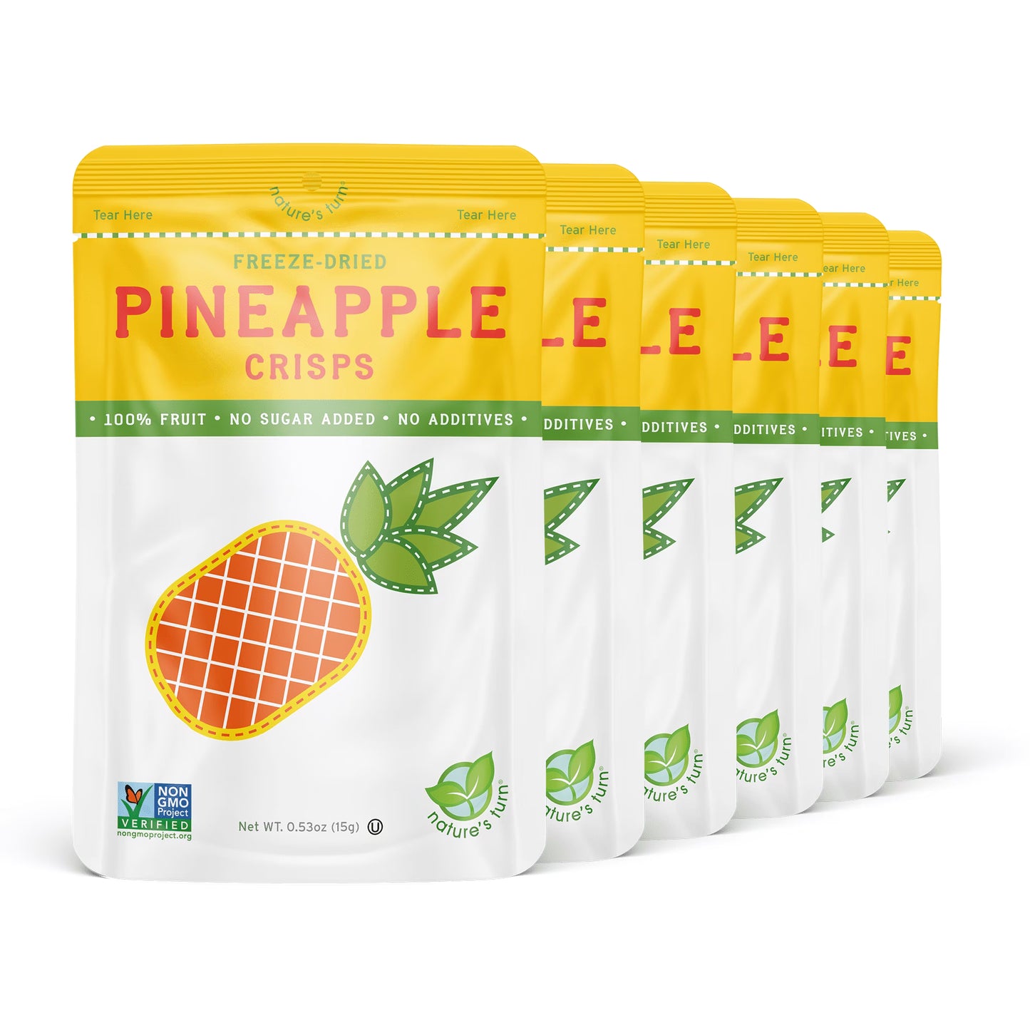 Nature's Turn Freeze-Dried Pineapple Crisps, No Added Sugar, Healthy Natural Fruit Crisp Snack for School Lunches, 6 Pack (0.53 oz Each)