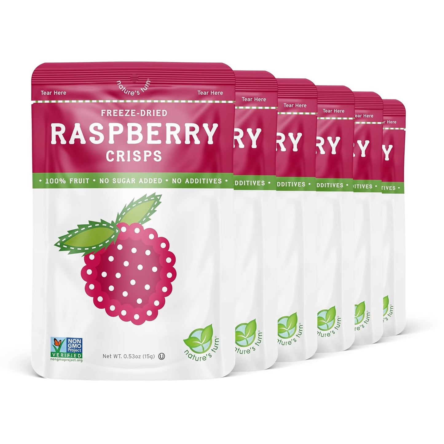 Nature’s Turn Freeze-Dried Raspberry Crisps, No Added Sugar, Healthy Natural Fruit Crisp Snack for School Lunches, 6 Pack (0.53 oz Each)