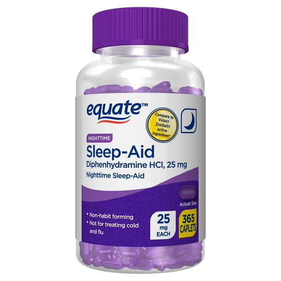(3 pack) Equate Nighttime Sleep-Aid Diphenhydramine HCl 25mg Caplets for Nighttime Sleep Support, 365 Count, Compare to VICKS ZzzQuil Active Ingredient